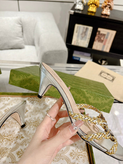 GG CRYSTAL MID - HEEL SILVER CALFSKIN