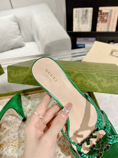 GG CRYSTAL MID - HEEL JADE GREEN CALFSKIN