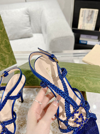 GG CRYSTAL HIGH HEEL SANDAL AZURE CALFSKIN SPECIAL