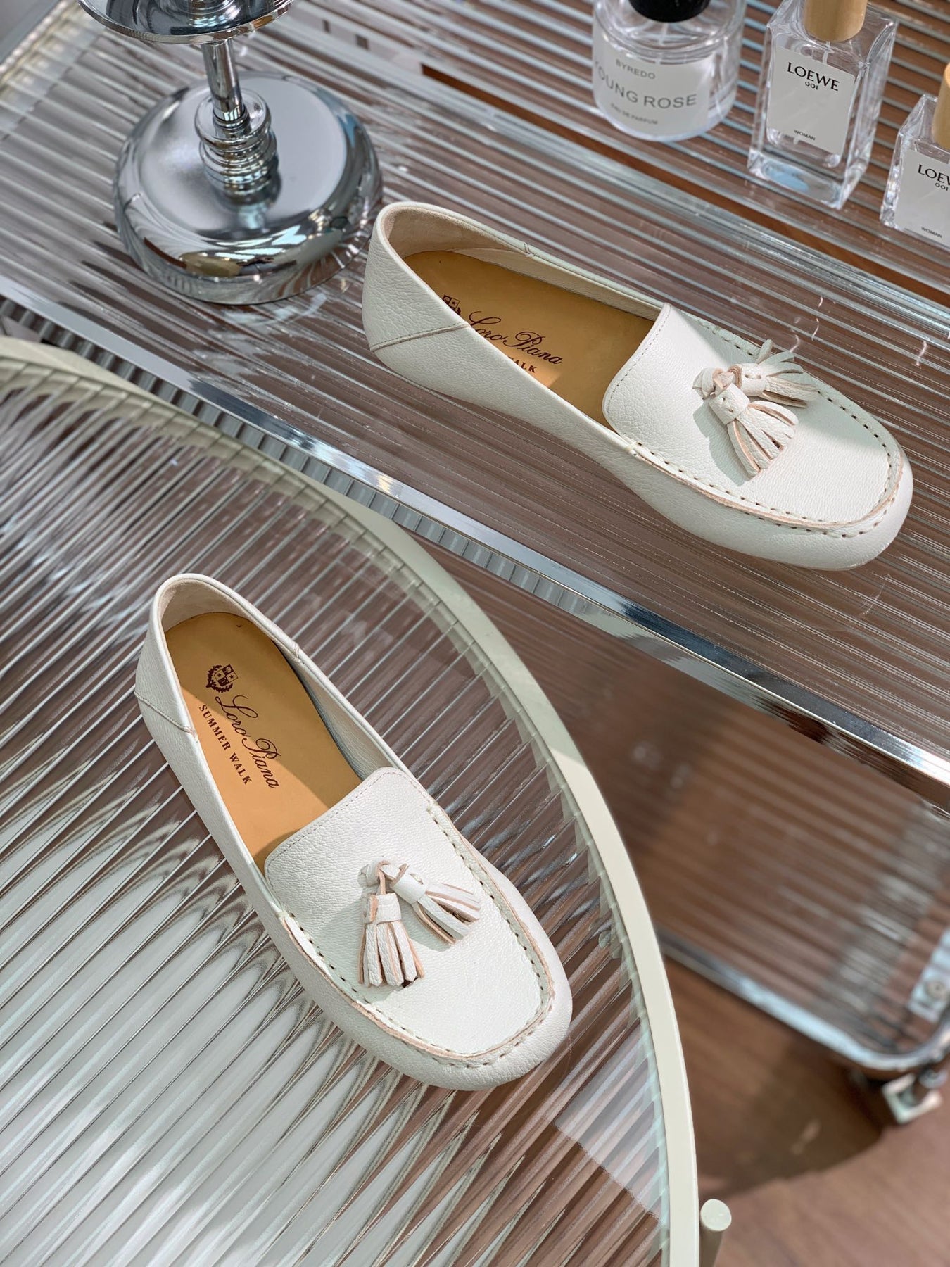 LP DOT SOLE WALK LOAFERS WHITE LAMBSKIN