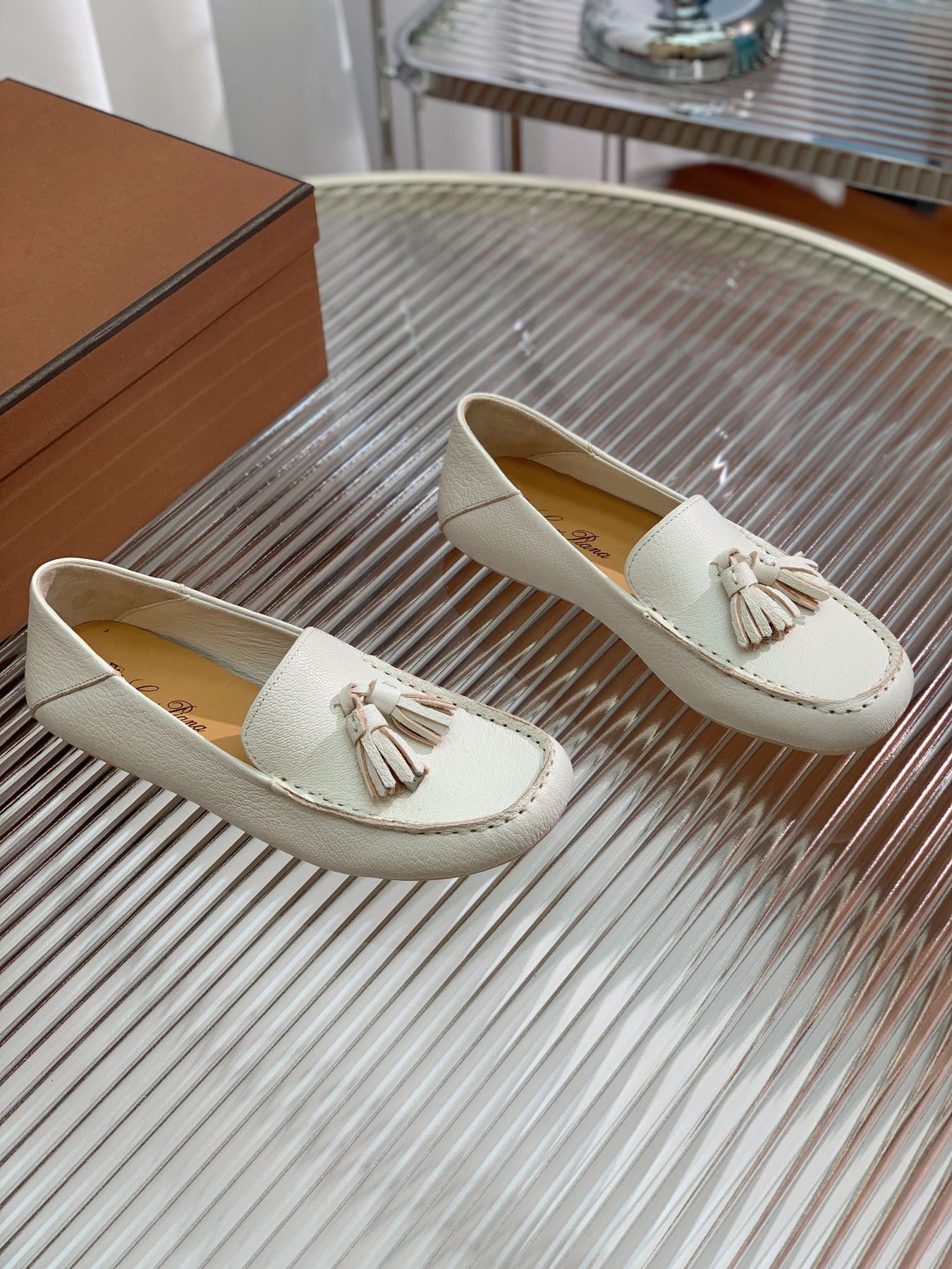 LP DOT SOLE WALK LOAFERS WHITE LAMBSKIN