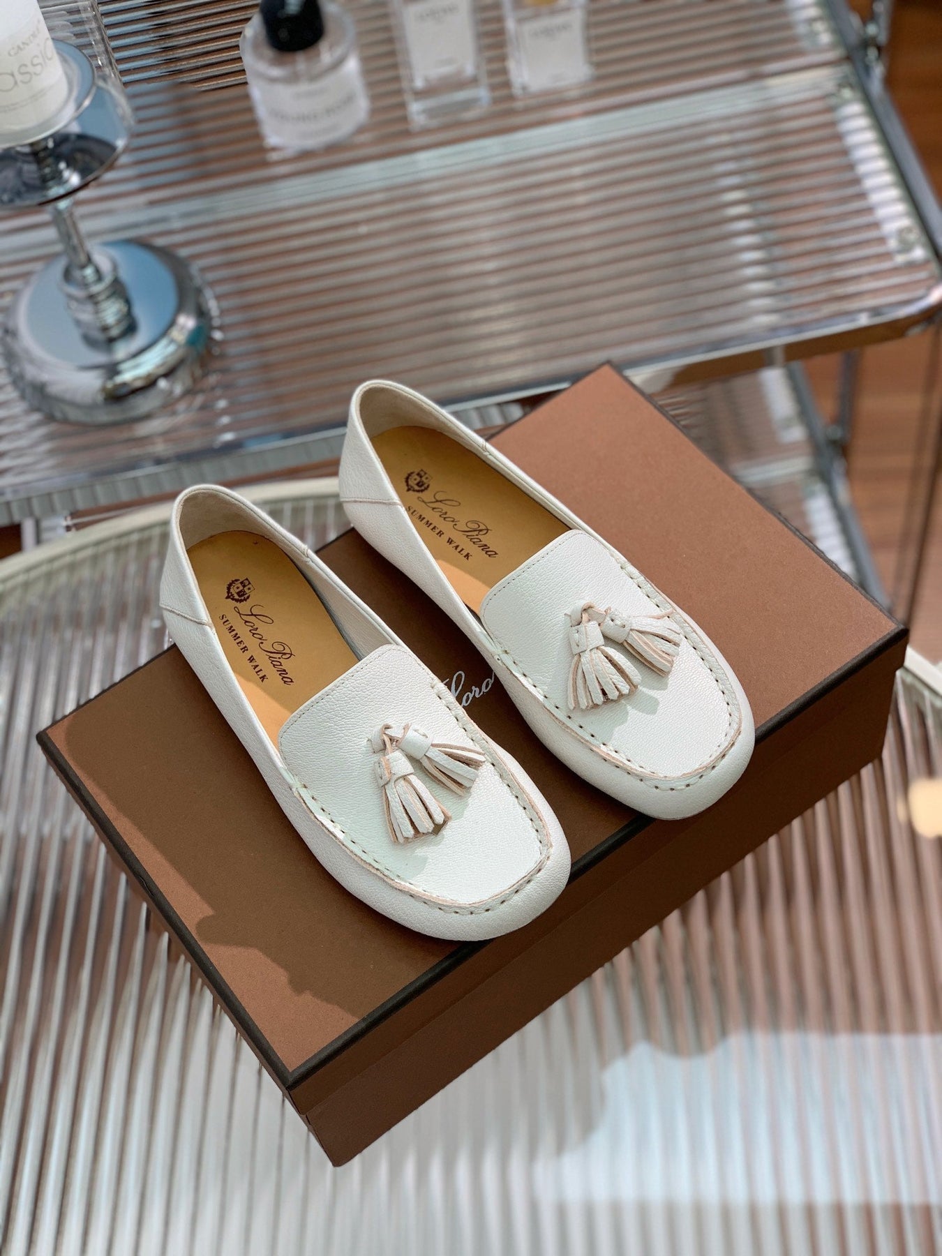 LP DOT SOLE WALK LOAFERS WHITE LAMBSKIN