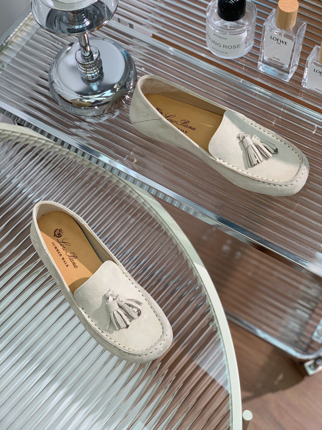 LP DOT SOLE WALK LOAFERS CREAMY WHITE SUEDE