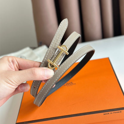 HM GAMMA BUCKLE & REVERSIBLE KHAKI BROWN AND BLACK LEATHER STRAP 13MM GOLD HARDWARE