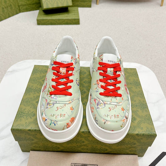 GG TRAINER SAGE CALFSKIN WITH FLOWERS PATTERN