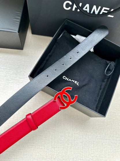 CC 30MM BELT IN CHERRY RED SMOOTH CALFSKIN METAL HARDWARE