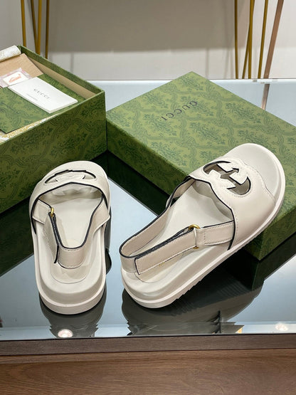 GG INTERLOCKING G CUT OUT SANDAL WHITE LAMBSKIN