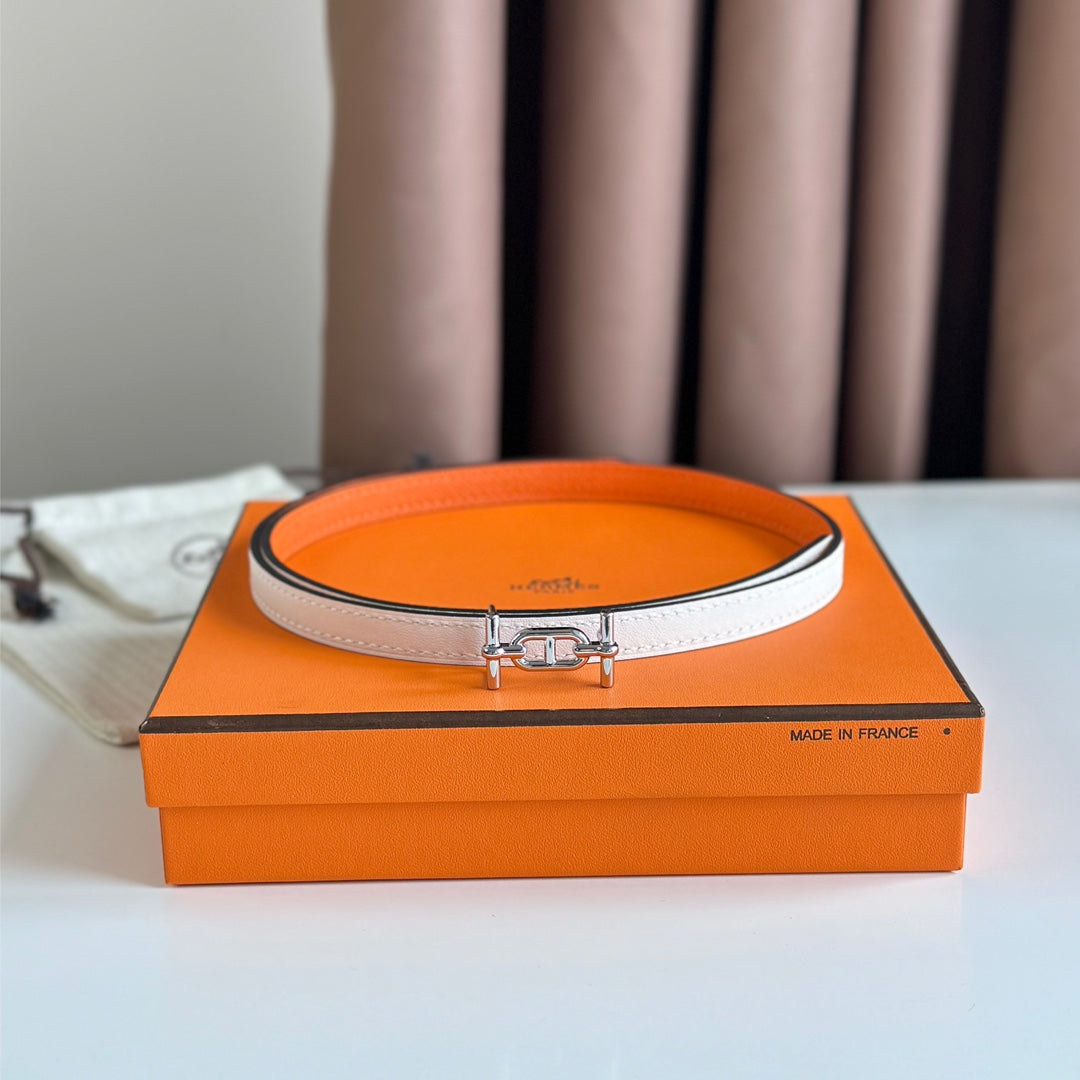 HM ANCRE BUCKLE & REVERSIBLE WHITE AND ORANGE LEATHER STRAP 13MM SILVER HARDWARE