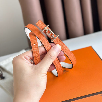 HM ANCRE BUCKLE & REVERSIBLE WHITE AND ORANGE LEATHER STRAP 13MM COPPER HARDWARE