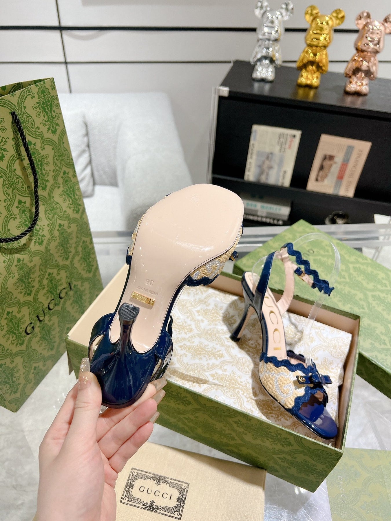 GG HIGH - HEEL SANDAL AZURE FABRIC ATTACH BOW