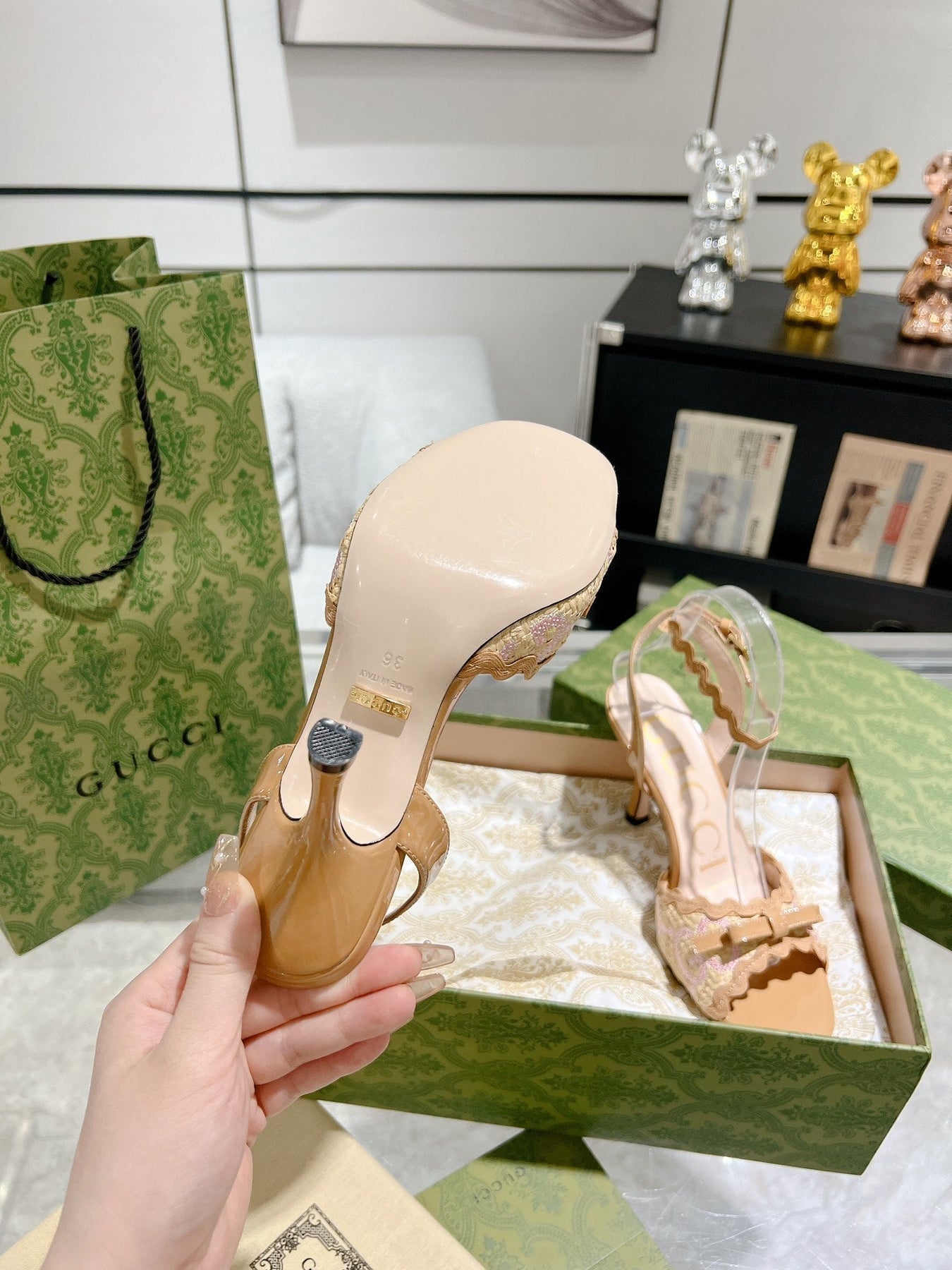 GG HIGH - HEEL SANDAL TAWNY FABRIC ATTACH BOW