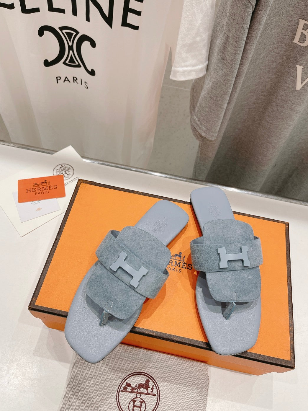 CLASSIC H BUCKLE SANDALS PASTEL BLUE LAMBSKIN