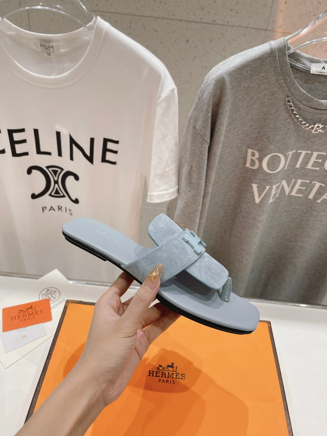 CLASSIC H BUCKLE SANDALS PASTEL BLUE LAMBSKIN