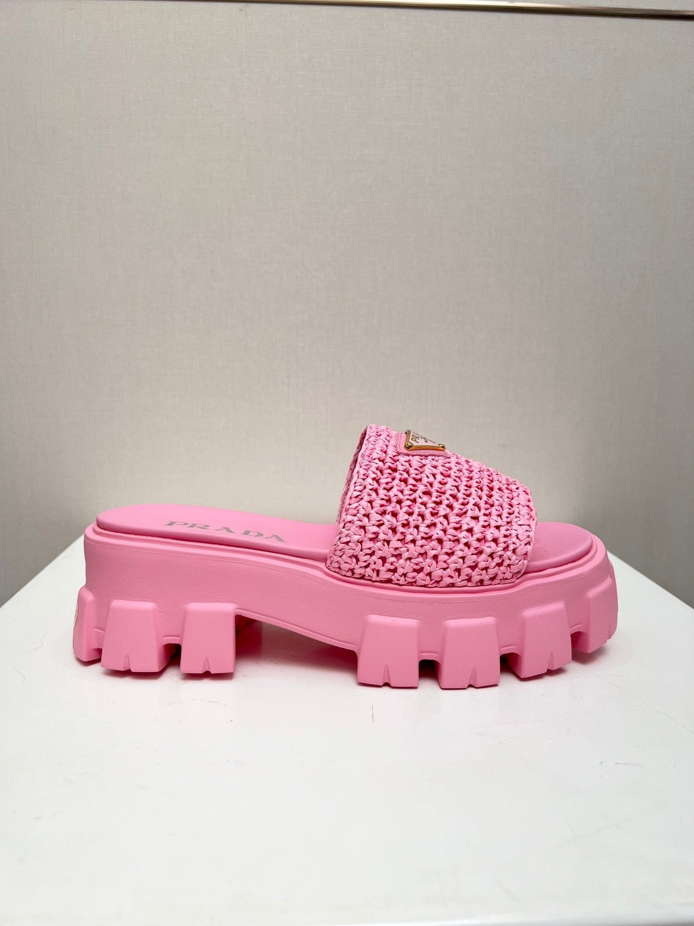 PRA THICK-SOLED CROCHET SANDALS PINK WOVEN FABRIC