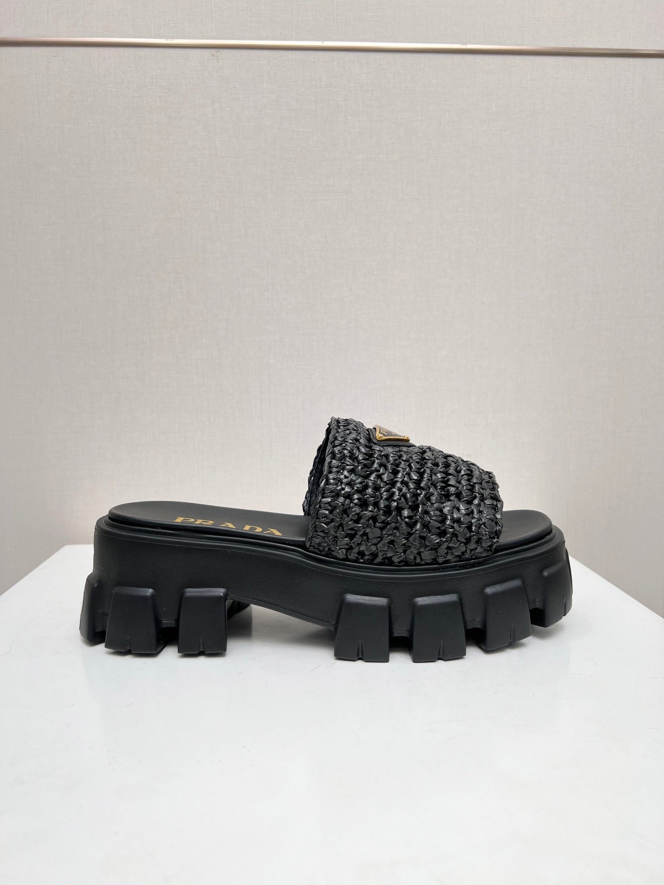 PRA THICK-SOLED CROCHET SANDALS BLACK WOVEN FABRIC