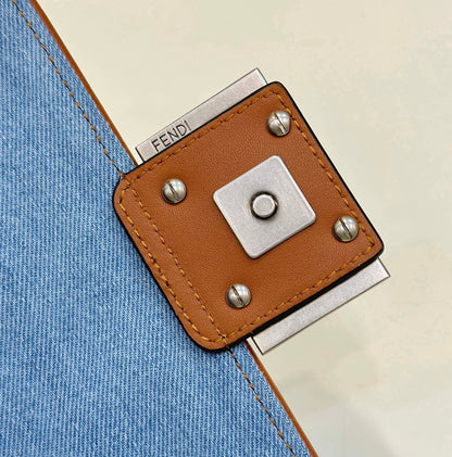 FENDI 19 BAGUETTE BAG IN LIGHT BLUE CANVAS WITH SILVER HARDWARE