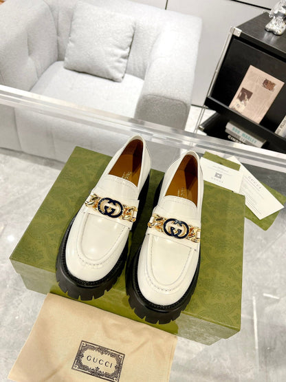 GG LOAFER WITH GG CHAINS WHITE CALFSKIN