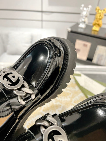 GG LOAFER WITH GG CHAINS GLOSSY BLACK CALFSKIN