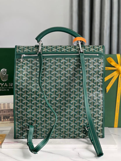 SAINT LÉGER BACKPACK 35 IN GREEN GOYARDINE CANVAS AND CALFSKIN WITH CARTOON PATCH