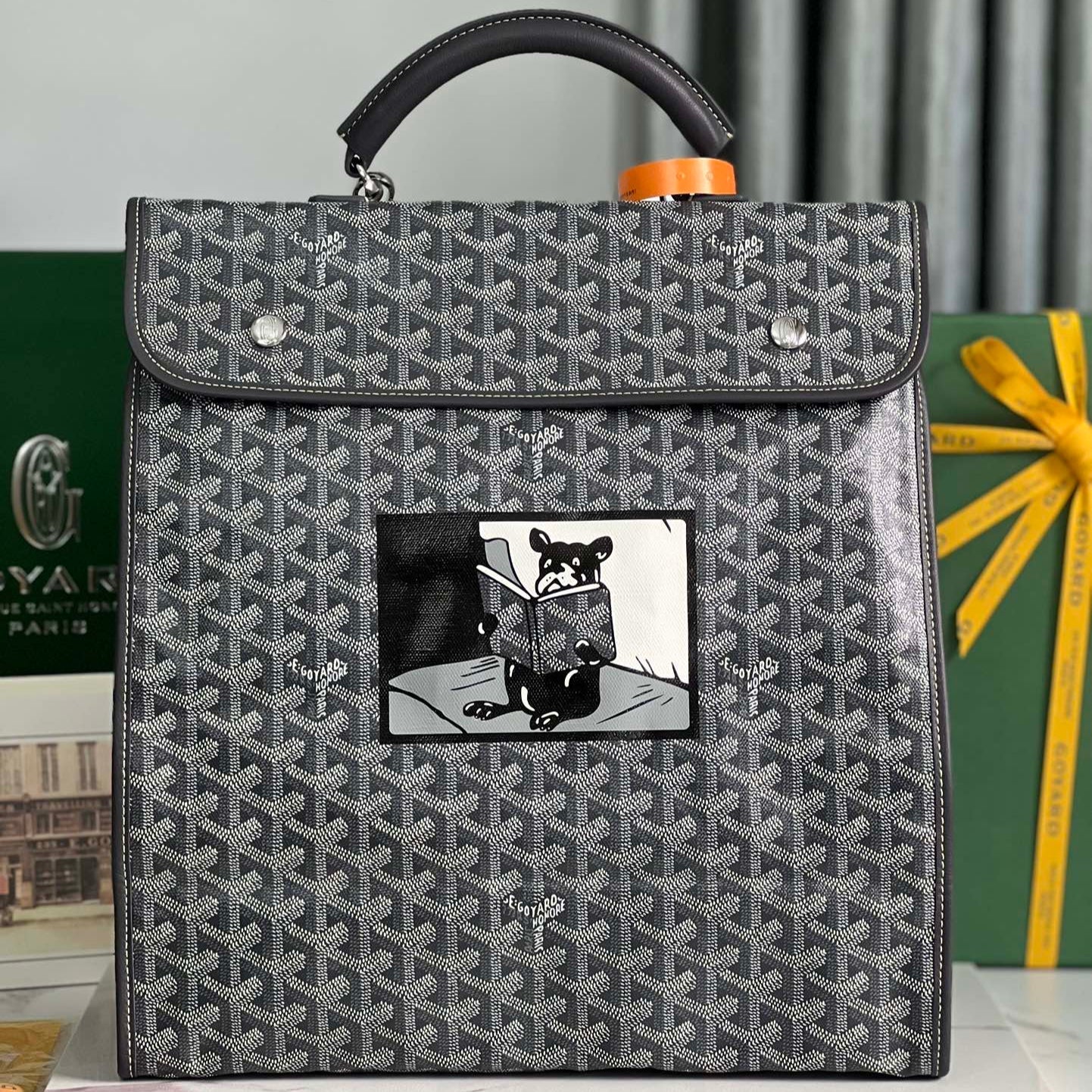 SAINT LÉGER BACKPACK 35 IN BLACK GOYARDINE CANVAS AND CALFSKIN WITH CARTOON PATCH