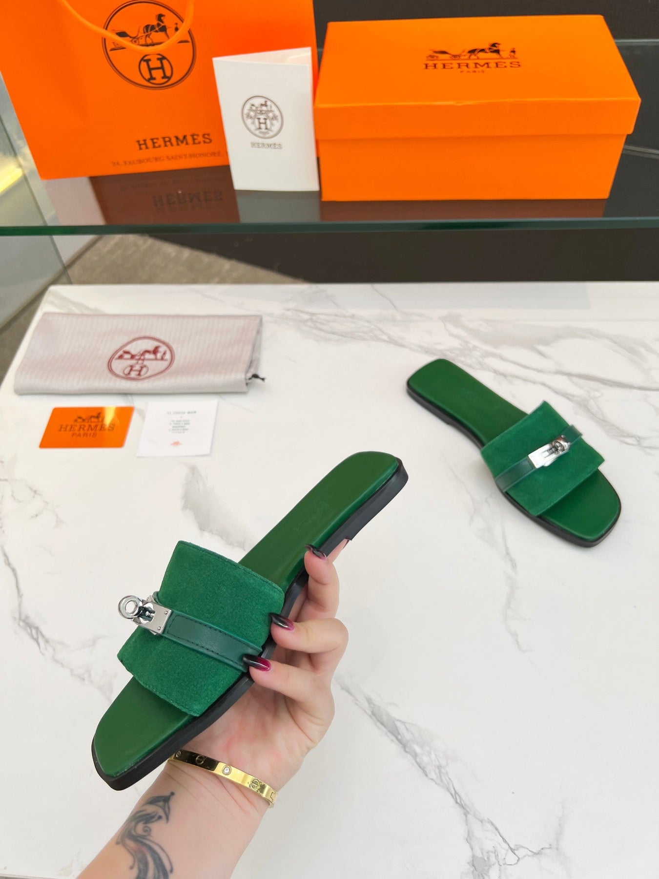 Giulia Sandal Green Suede Green Calfskin