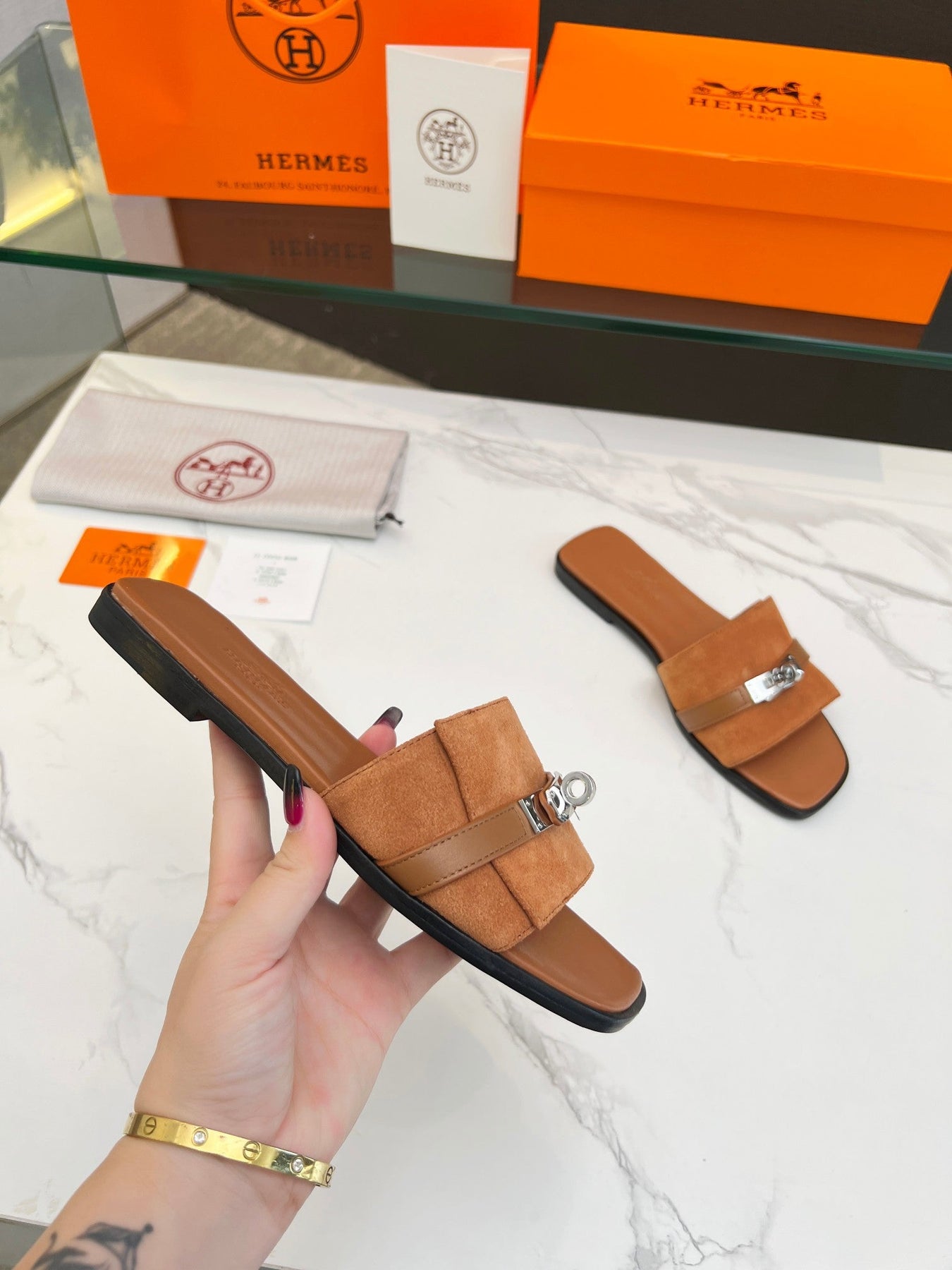 Giulia Sandal Tan Suede Tan Calfskin