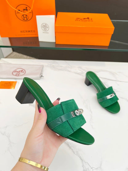 Gigi 50 Sandal Green Suede Green Calfskin