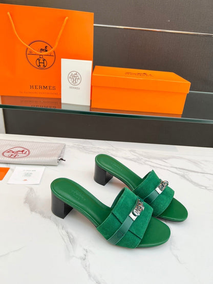 Gigi 50 Sandal Green Suede Green Calfskin