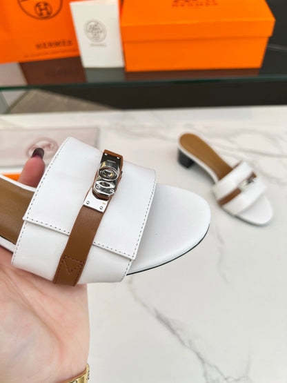 Gigi 50 Sandal White Tan Calfskin