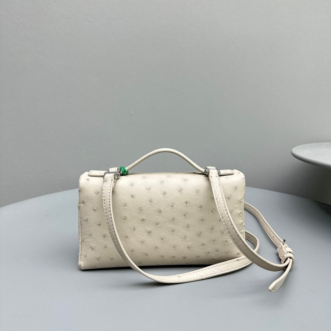Extra Pocket L19 Beige Ostrich Leather Shw