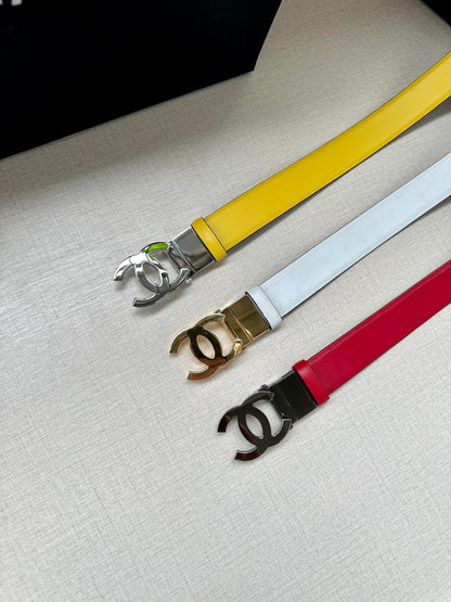 CC 30MM BELT IN BRIGHT YELLOW AND BLACK CALFSKIN WITH GOLD HARDWARE