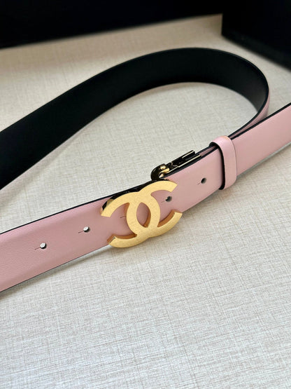 CC 30MM BELT IN LIGHT PINK AND BLACK CALFSKIN WITH GOLD HARDWARE