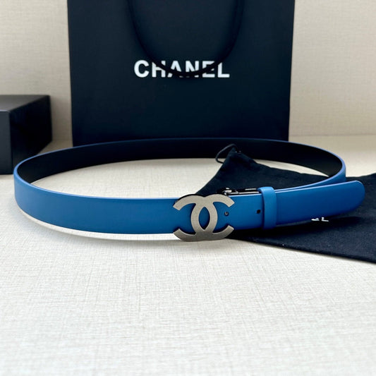 CC 30MM BELT IN BLUE AND BLACK CALFSKIN WITH SILVER HARDWARE