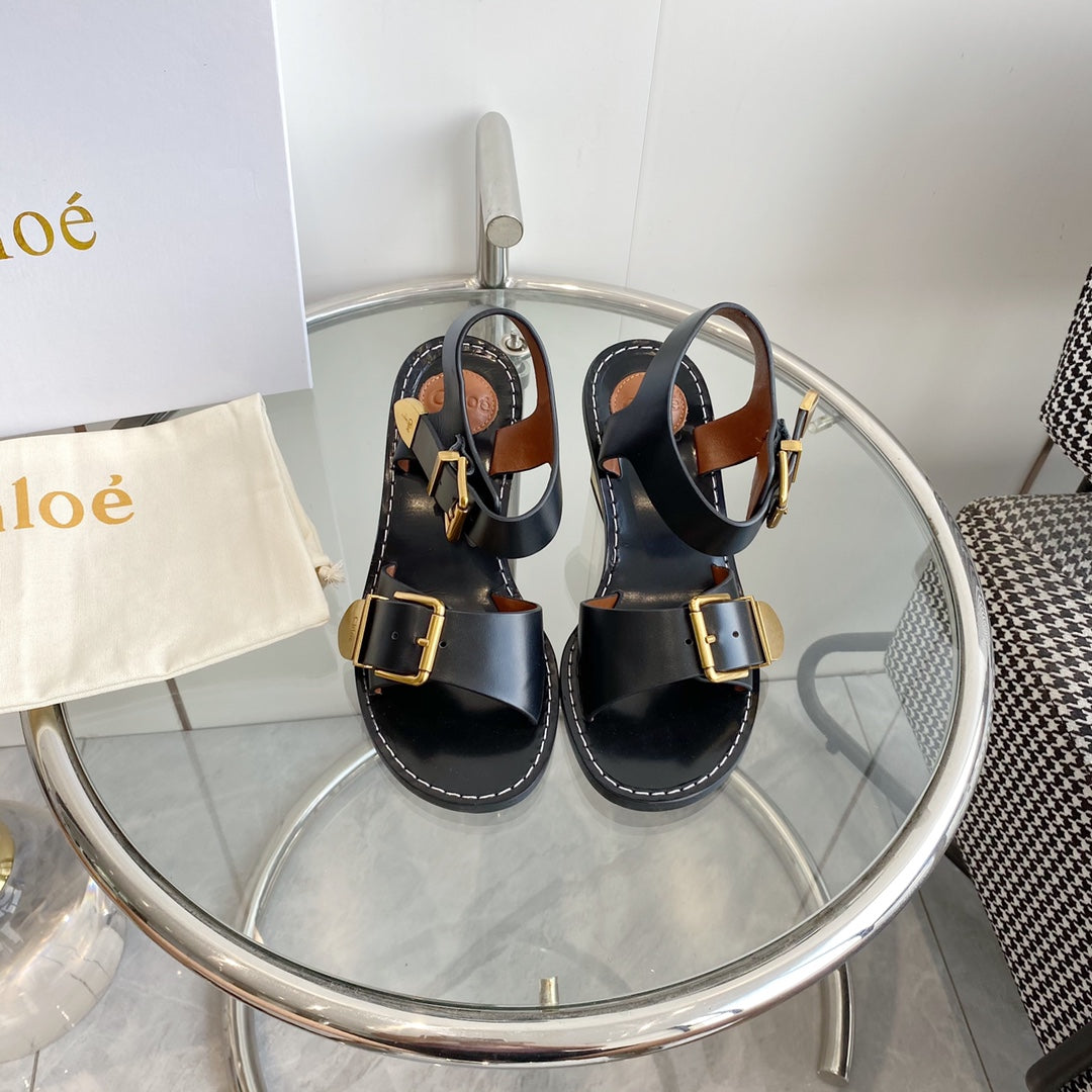 REBECCA LOW HEELED SANDAL IN BLACK LAMBSKIN GOLD HARDWARE