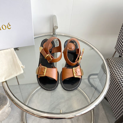 REBECCA LOW HEELED SANDAL IN CINNAMON BROWN LAMBSKIN GOLD HARDWARE