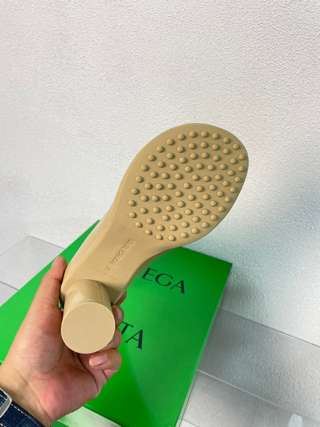 ATOMIC ANKLE BOOT IN KHAKI TAN CALFSKIN 75 MM