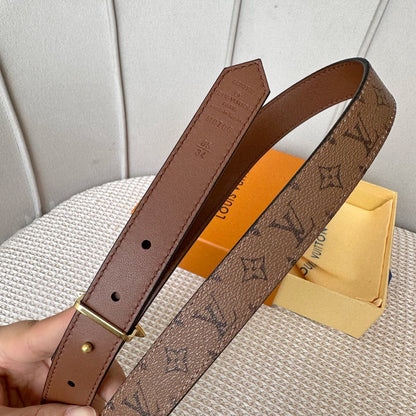 LV FLOWERGRAM 25 MM REVERSIBLE BELT IN BROWN MONOGRAM CALFSKIN GOLD HARDWARE