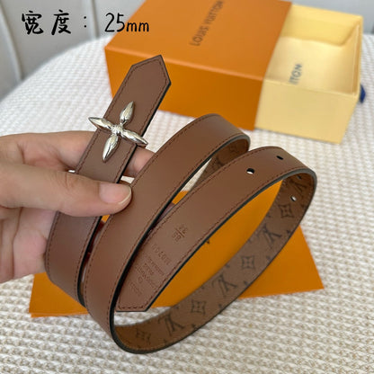 LV FLOWERGRAM 25 MM REVERSIBLE BELT IN BROWN MONOGRAM CALFSKIN SILVER HARDWARE