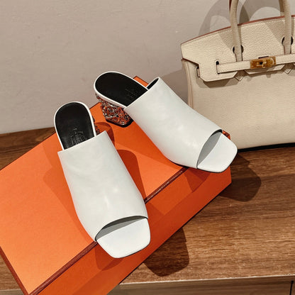 GLAM MULE 60 WHITE LAMBSKIN