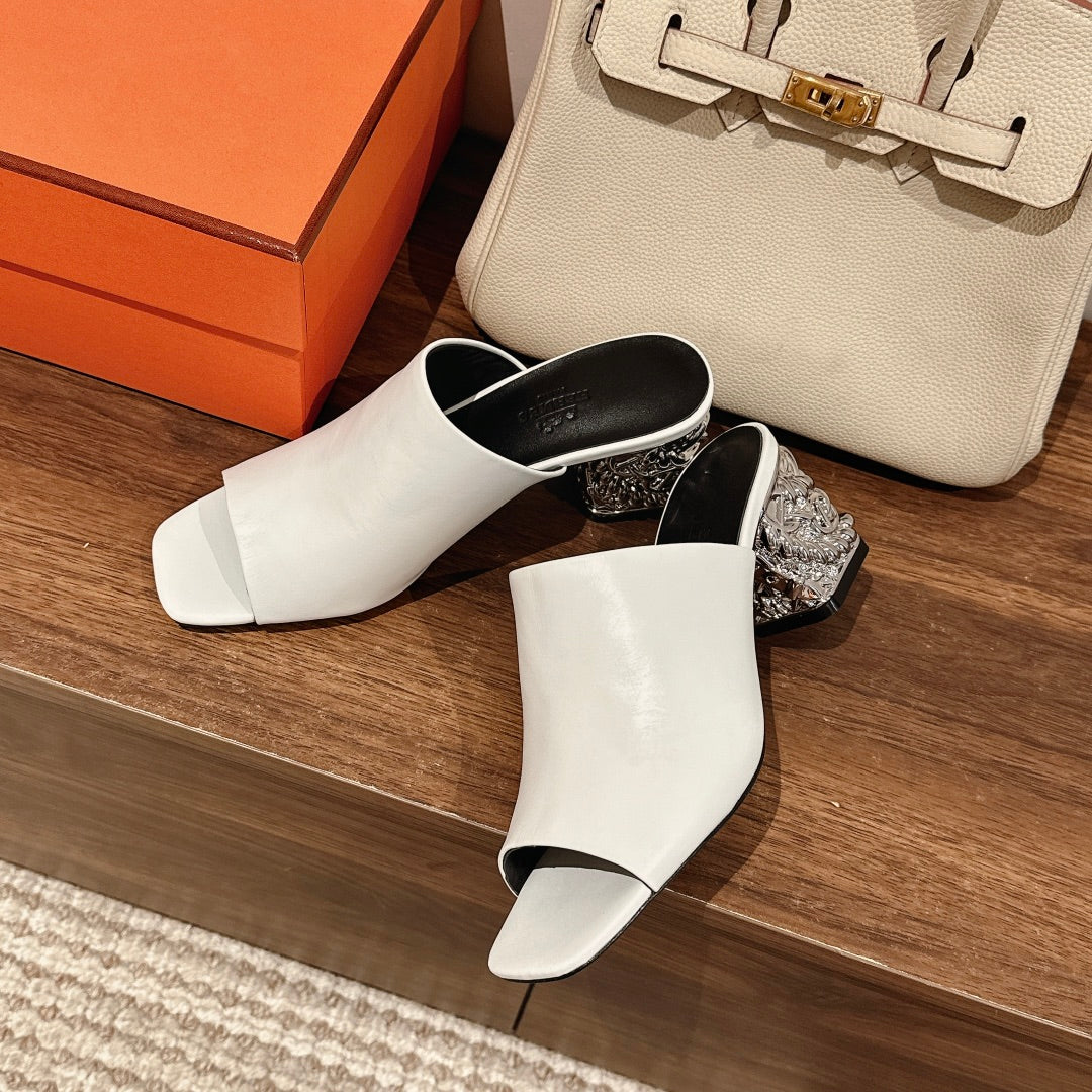 GLAM MULE 60 WHITE LAMBSKIN
