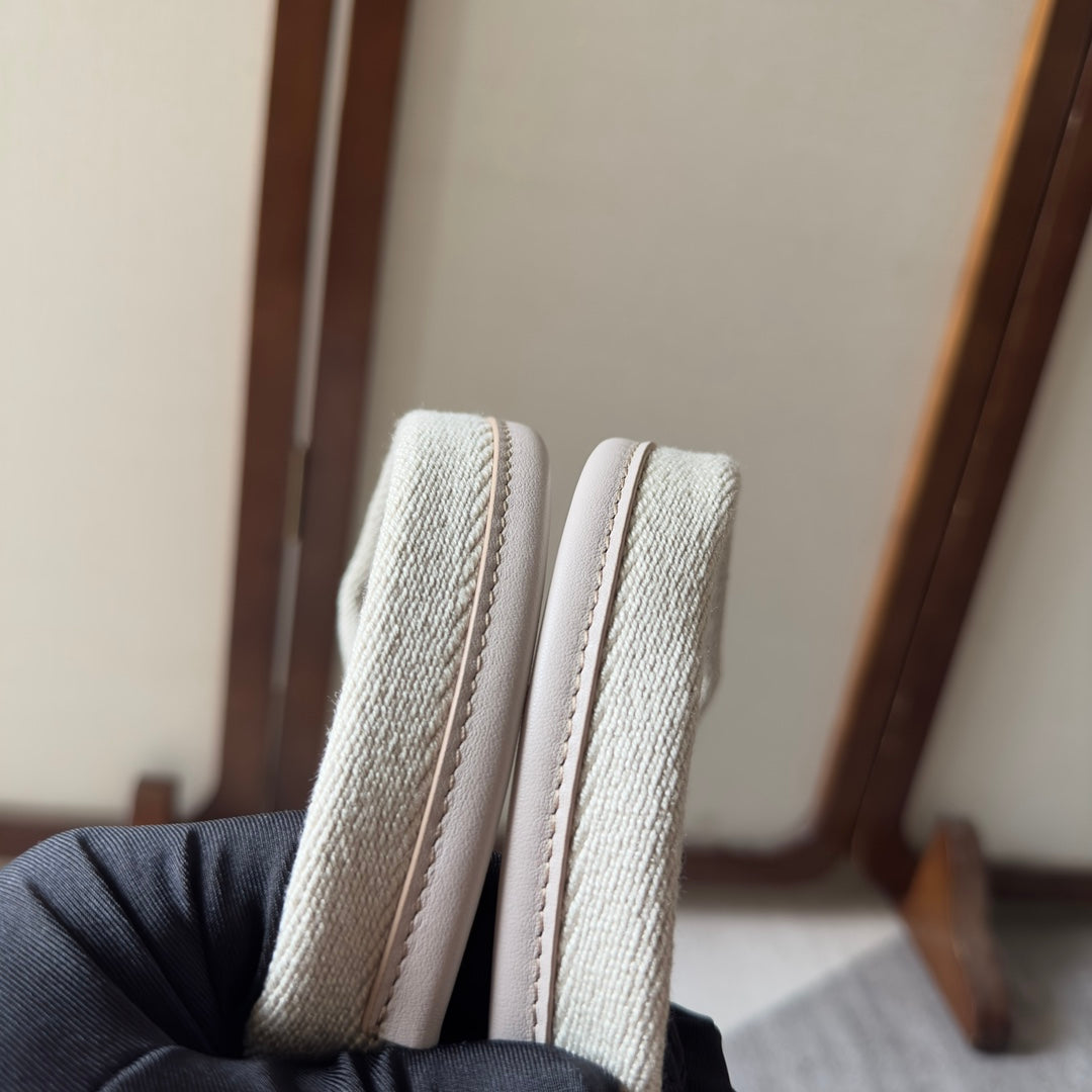 MEDIUM WOODY TOTE BAG 37 IN BEIGE LINEN CANVAS WEBBING LOGO EMBROIDER COTTON WHITE CALFSKIN