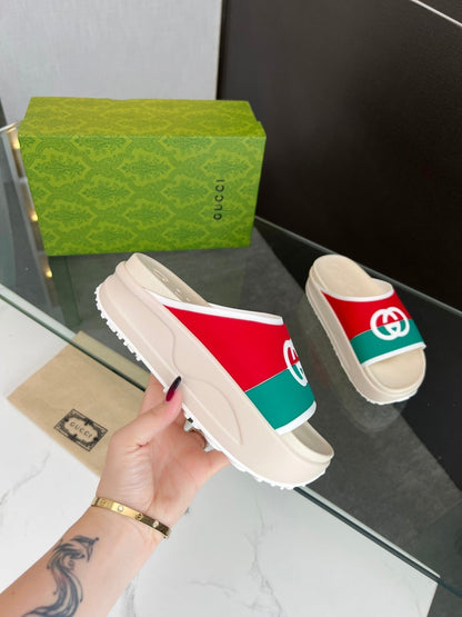 INTERLOCKING G SLIDE SANDAL IN WHITE MIX COLORFUL IMPORTED TPU
