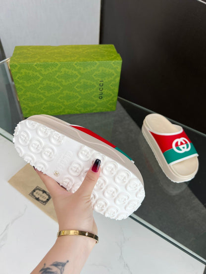 INTERLOCKING G SLIDE SANDAL IN WHITE MIX COLORFUL IMPORTED TPU