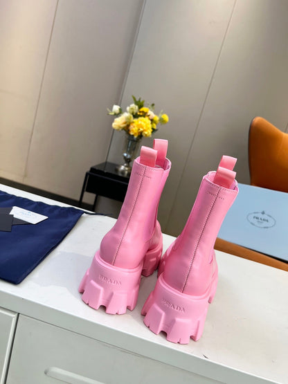 PRA MONOLITH BRUSHED BOOTIES 55 BRIGHT PINK CALFSKIN