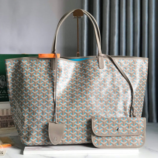 SAINT LOUIS GM 40 IN GREY MIX BLUE GOYARDINE CANVAS AND CALFSKIN