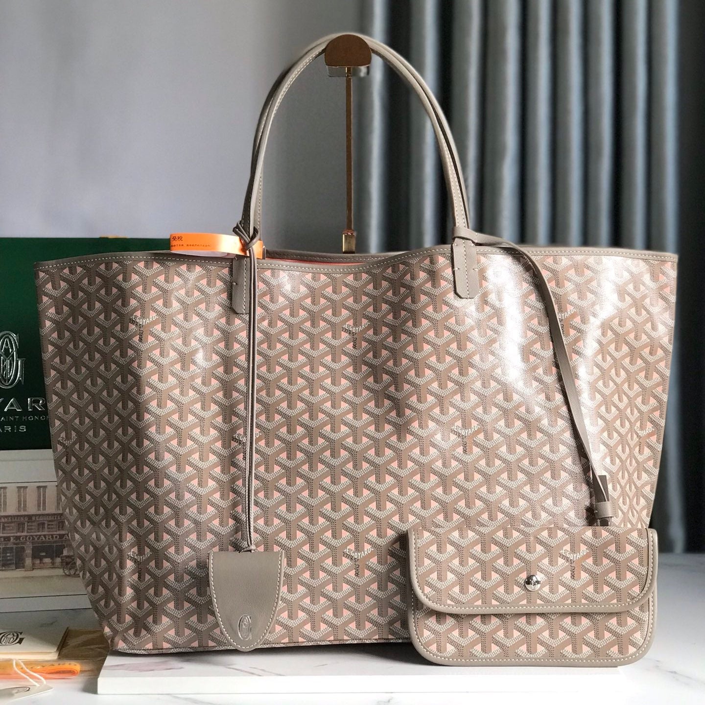 SAINT LOUIS GM 40 IN GREY MIX PINK GOYARDINE CANVAS AND CALFSKIN