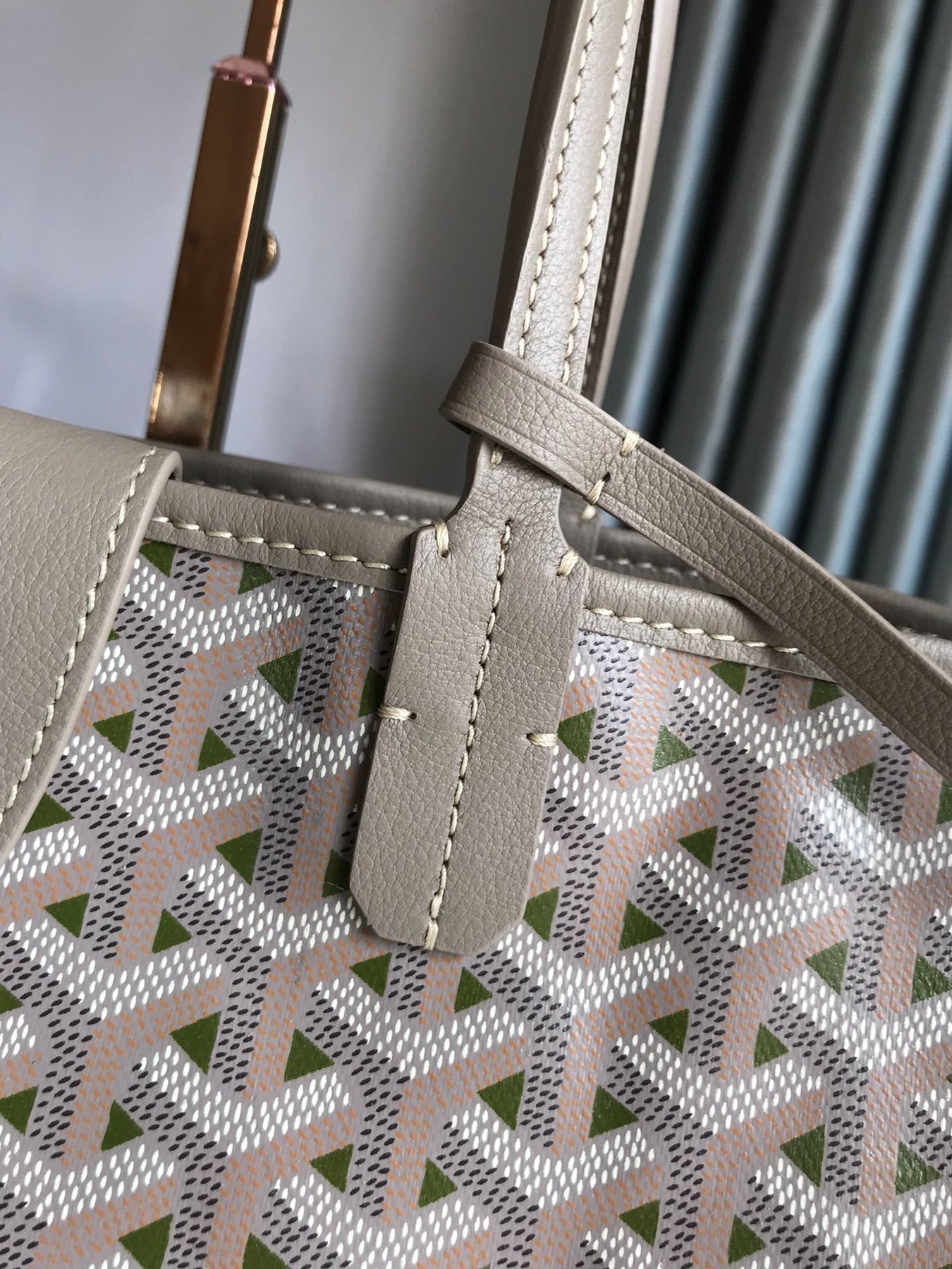 SAINT LOUIS PM 34 IN GREY MIX GREEN GOYARDINE CANVAS AND CALFSKIN