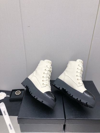 MARTIN SHORT BOOTS WHITE MIX BLACK LAMBSKIN