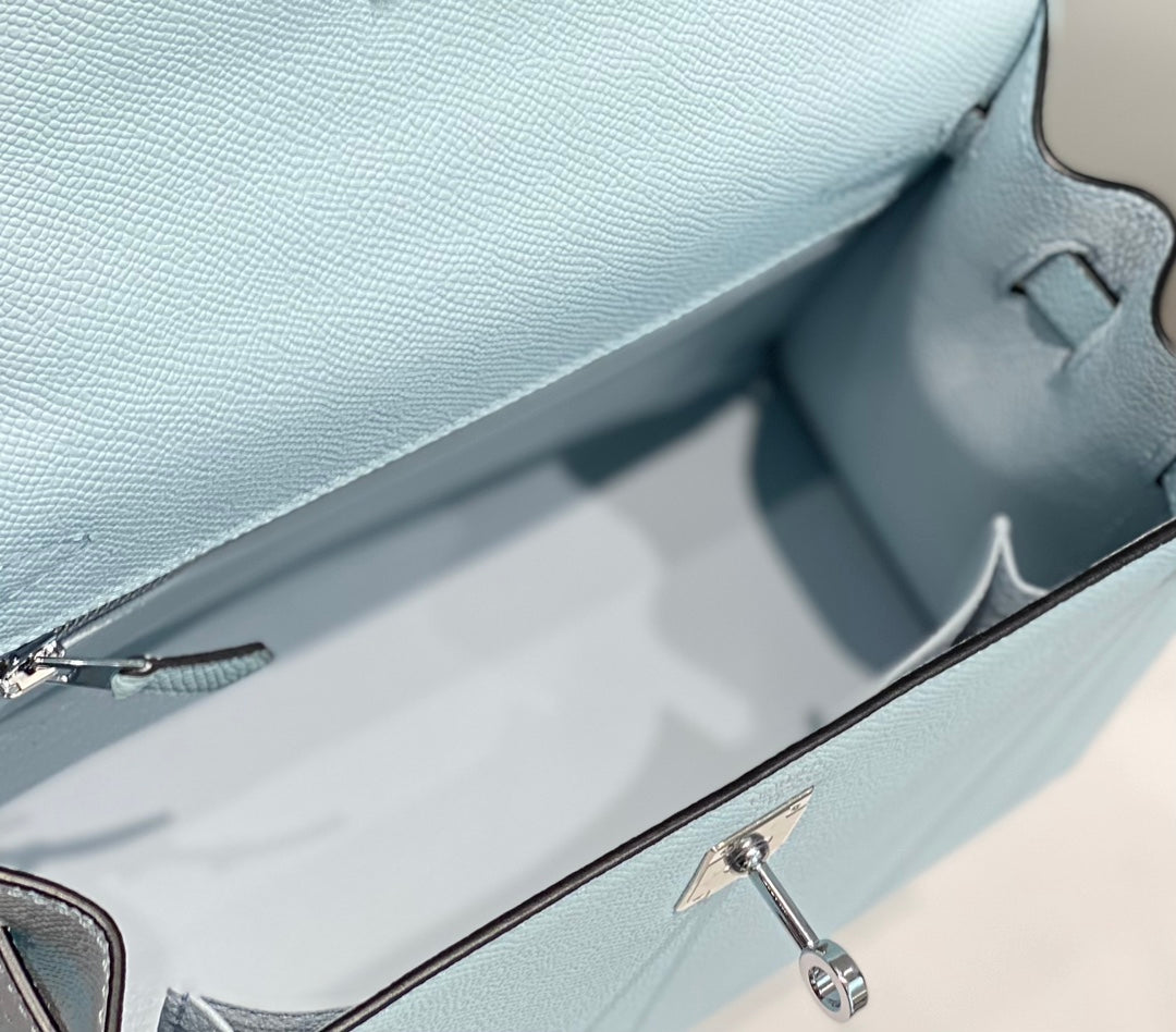 KELLY 25CM IN BLUE BRUME EPSOM CALFSKIN PALLADIUM HARDWARE