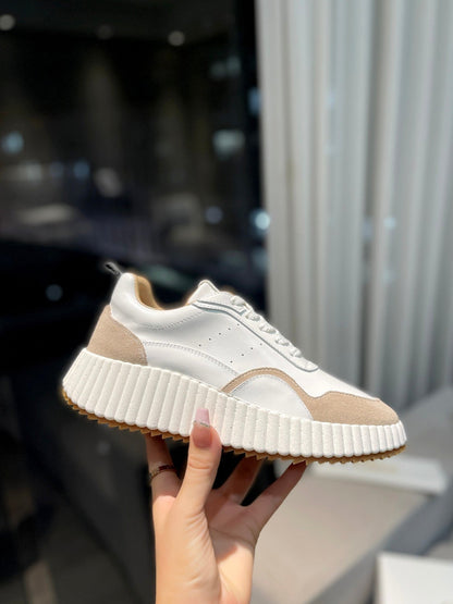 NAMA SNEAKER IN WHITE LAMBSKIN AND TAN BROWN SUEDE